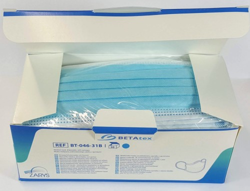 Zarys maseczki chirurgiczne medyczne typ II kartonik dyspenser 50szt zakup stacjonarny detaliczny Poznań hurtownia CLEANICO ean 5907996872206 niebieskie.jpg