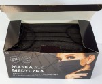 Maseczki medyczne CZARNE 3W a'50 POLMASK pp 3ply face mask black TYP-IIR - gumki za uszy