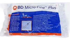 Strzykawka do insuliny 1 ml U-100 z igłą 0,33mm x 12,7mm (29G) BD Micro-Fine Plus insulin  10szt (woreczek)