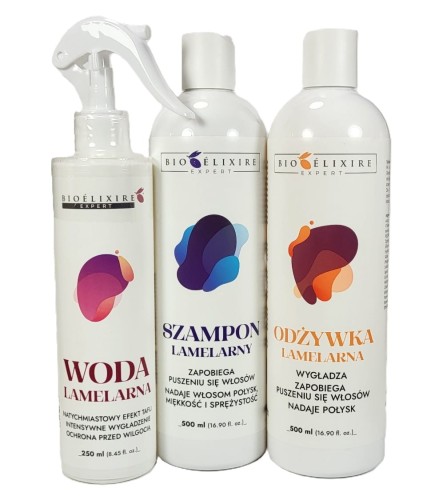 Zestaw lamelarny Bioelixire Expert Woda 250ml 5905562764344 Szampon 500ml 5906692554515 Odzywka 5906692554522 real fot cleanico 2024.jpg