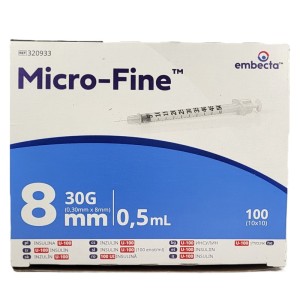 Strzykawka do insuliny 0,5 ml U-100 z igłą 30G 8mm BD Micro-Fine Plus insulin embecta 100szt (kartonik)