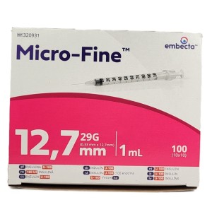 Strzykawka do insuliny 1 ml U-100 z igłą 29G 12,7mm BD Micro-Fine Plus insulin embecta 100szt (kartonik)