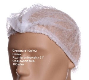 Czepki jednorazowe z włókniny BIAŁE harmonijka 100 szt.